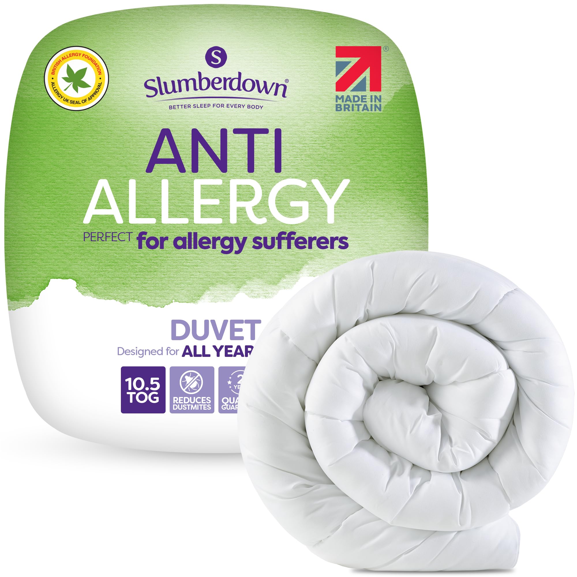 Slumberdown Anti Allergy Single Duvet 10.5 Tog - Allergy UK Approved All Year Ro