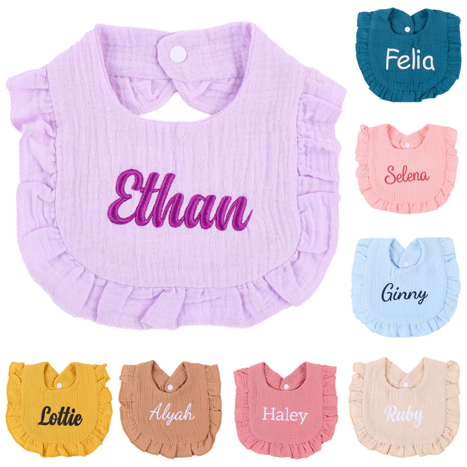 Van Fan & Shi Personalized Embroidered Baby Bib pure Cotton Muslin with Name, Cu