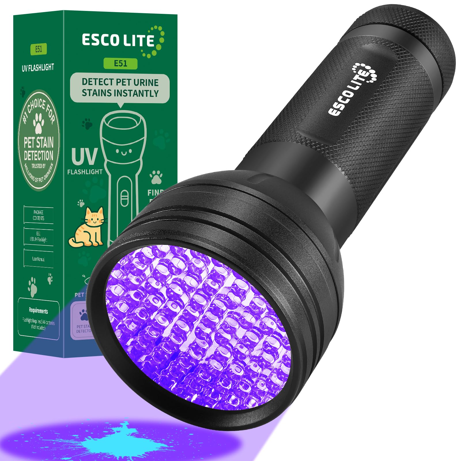 ESCO LITE Black Light for Pet Urine Detection UV Flashlight 395nm Pet Urine Dete