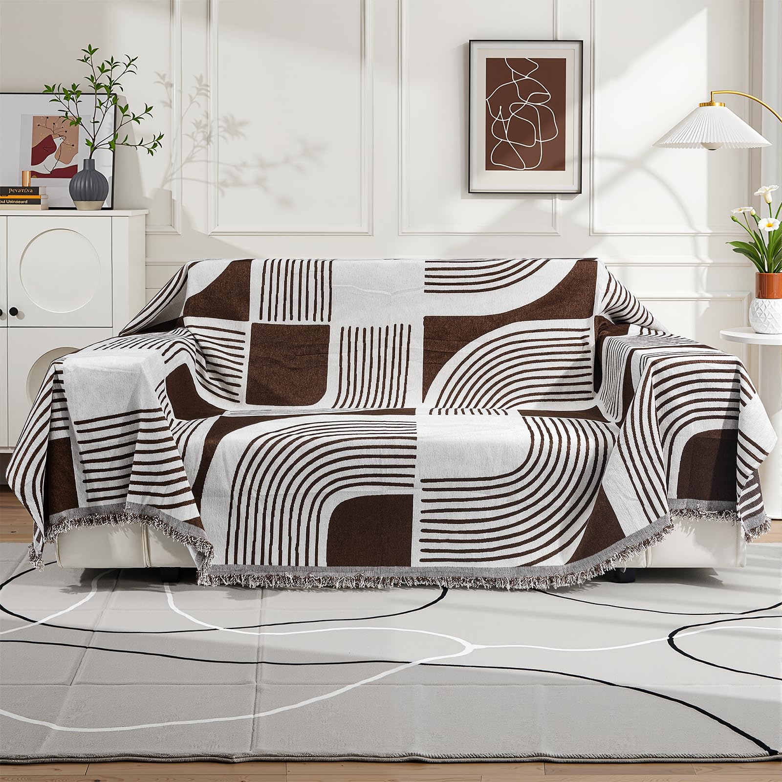 Chenille Sofa Cover for 3 Seater, Soft Washable Boho Couch Cover Slipcover with 