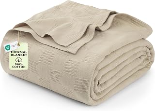Utopia Bedding 100% Cotton Thermal Blanket Khaki Queen, 90x90 Inches | Lightweight Breathable Cozy Comfort Soft, All Season Blanket, Home Decor, Holiday Gifts for Women and Men