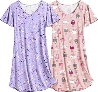 Ekouaer Women's Short Sleeve Nightgown, Pack of 2, Cute Printed Summer