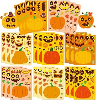 24 Sheets Pumpkin Stickers, Make a Pumpkin Face Stickers, Halloween Party | Fall Harvest Food Maple Leaves, Thanksgiving Party Favors Supplies, Halloween Party Games