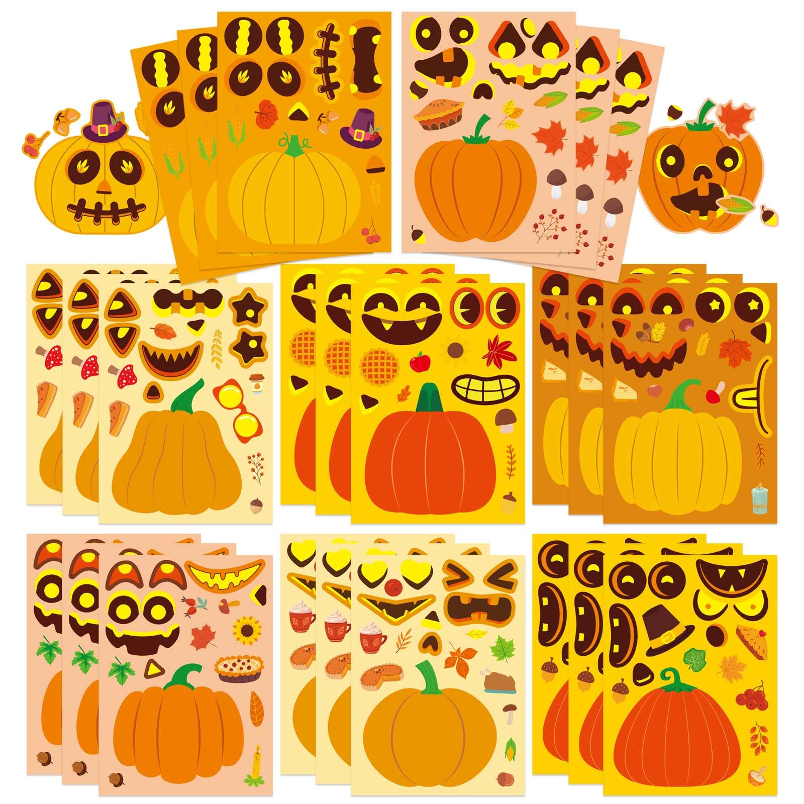 24 Sheets Pumpkin Stickers, Make a Pumpkin Face Stickers, Halloween Party | Fall