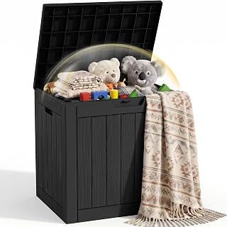 EFU Outdoor Storage Box 42 Gallon Deck Box, Waterproof Resin, Black | (Indoor & Outdoor) Lockable UV Resistance Storage Bin, Storage Box for Outdoor, Patio Storage