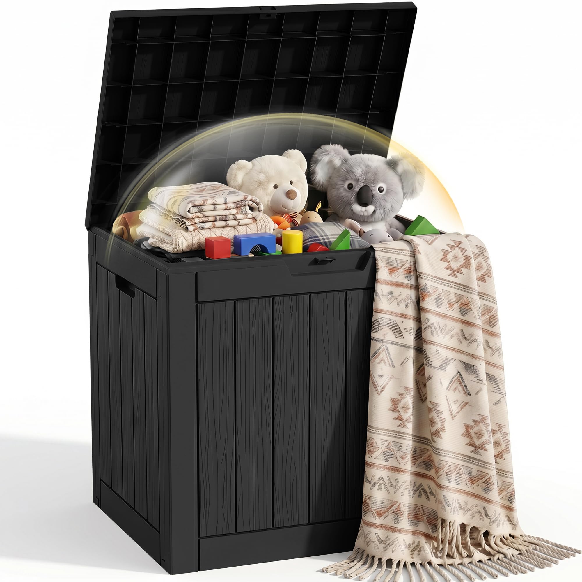 EFU Outdoor Storage Box 42 Gallon Deck Box, Waterproof Resin, Black | (Indoor & 