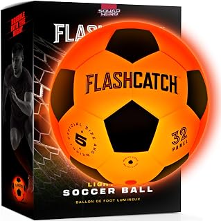 FlashCatch Light Up Soccer Ball - Glow in the Dark NO 5 Sports Gear Gifts for Boys & Girls 8-15+ Year Old Kids, Teens Gift Ideas Cool Boy Toys Ages 8 9 10 11 12 13 14 15 Glowing Night Activity Medium