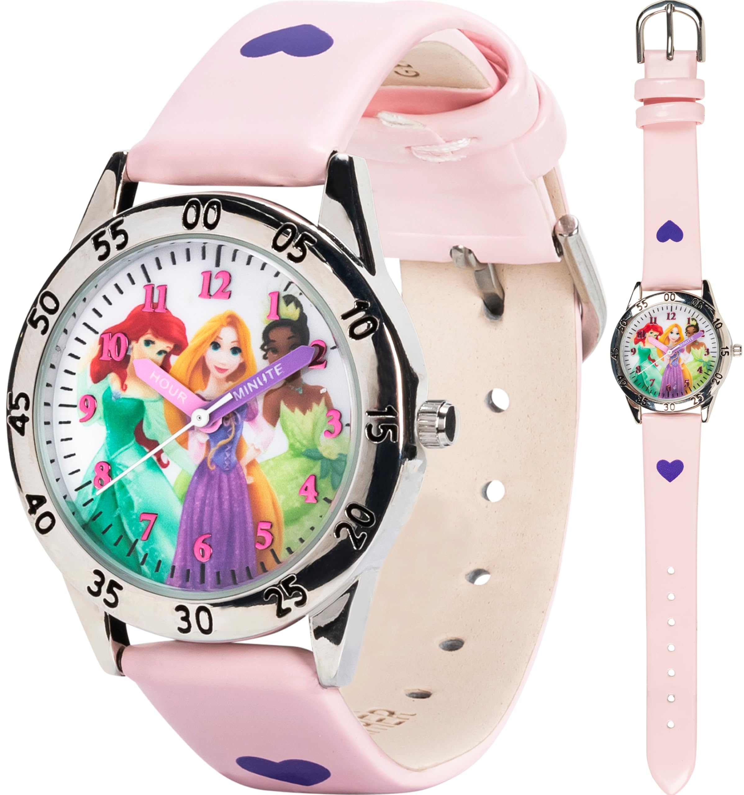 Disney Princess Time Teacher Watch for Kids – Easy Analog Time Learning, Colorfu