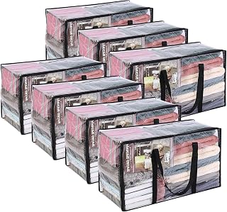 Vieshful 7 Pack Clear Storage Bags 60L Clothes Storage Bags with Zips Underbed Storage for Clothes, Duvet, Blankets, Toys Plastic Moving Bags Black