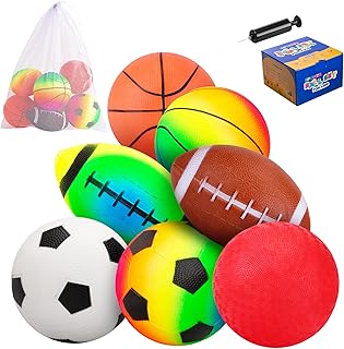 PlayZap 7 Pack Soft Balls Set for Kids, Sports Outdoor Toys for Boys Girls | 5” Playground Ball, Soccer, Football, Basketball, Indoor Outside Game for Home, Yard, Pool, Birthday Gifts for Boys Girls