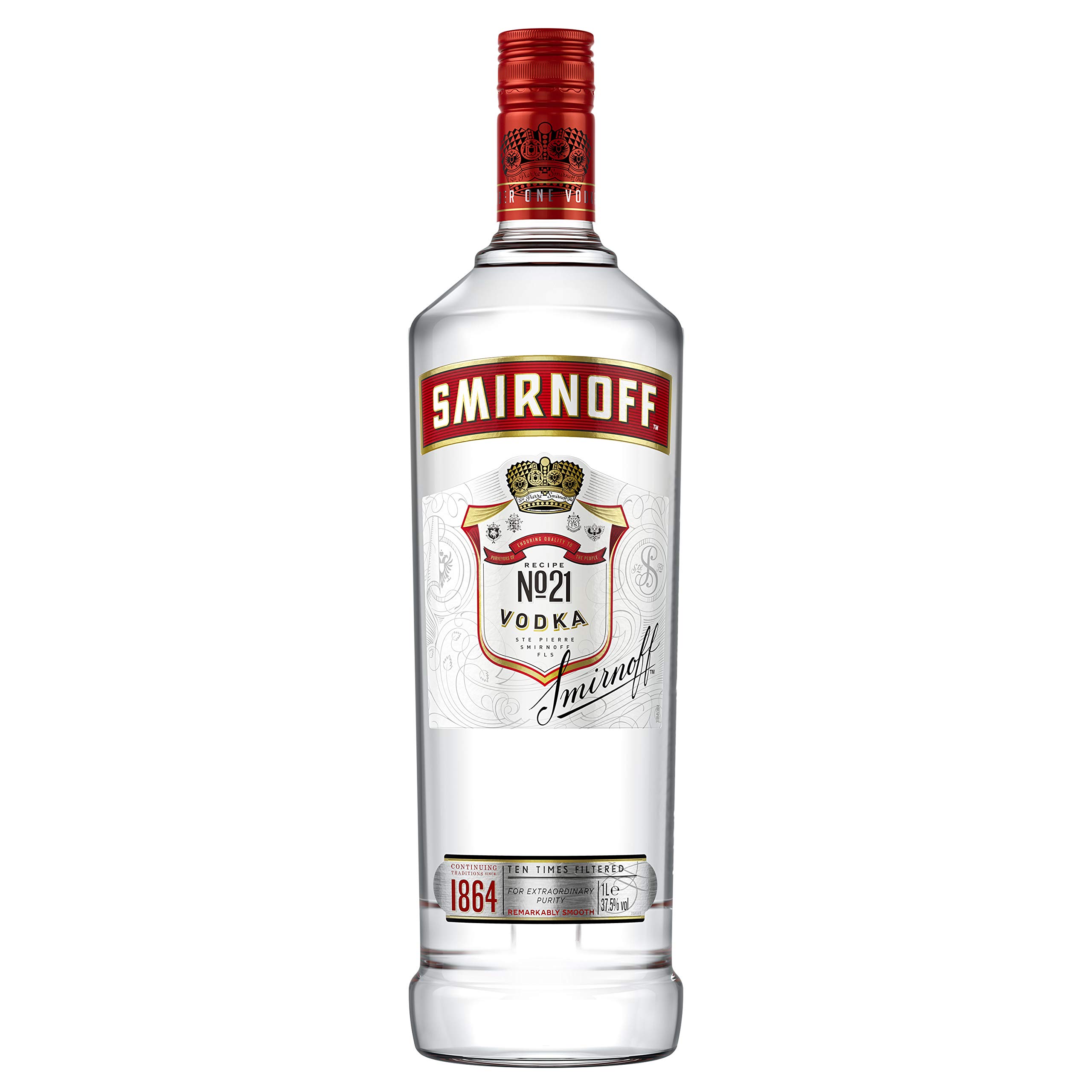 Smirnoff No. 21 Vodka | 37.5% vol | 1L | Triple Distilled & 10 x Filtered | Prem