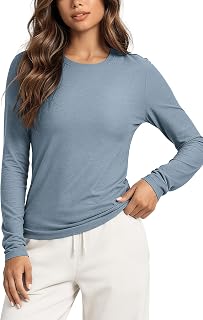 ODODOS Women's Long Sleeve T-Shirt - Ultra Soft odSTRATUM Tech Performance Top UPF 50+ Breathable Crew Neck Pullover