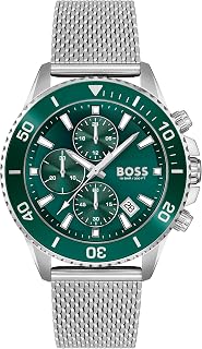 BOSS Herren 45mm Chronograph Quarz Uhr Admiral Kollektion mit Edelstahl-, Silikon- oder Ocean-Plastic-Gewebearmband, Datumsfunktion und 3 Sub-Dials