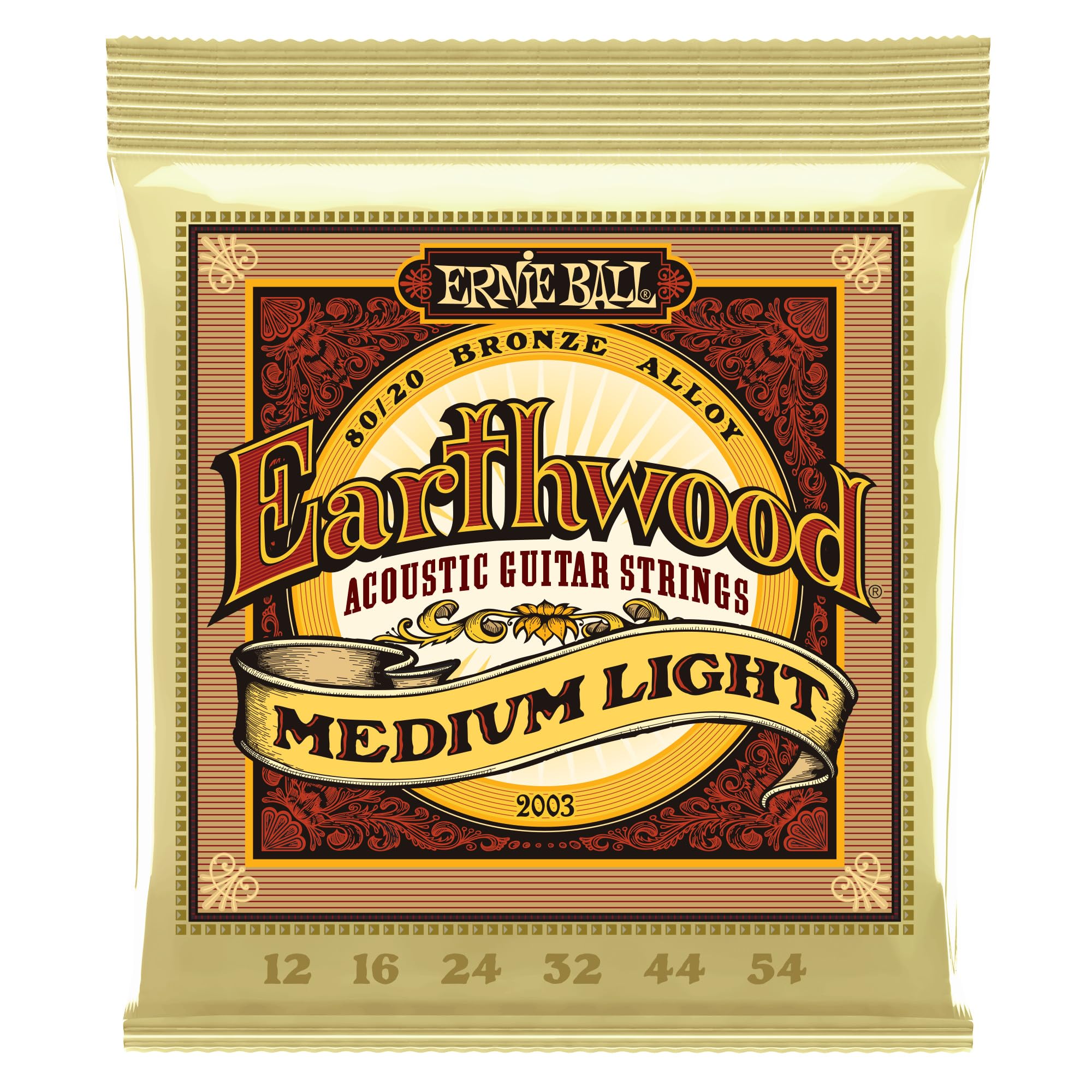 Ernie Ball Earthwood Medium Light 80/20 Bronze Acoustic Guitar Strings 12-54 Gau