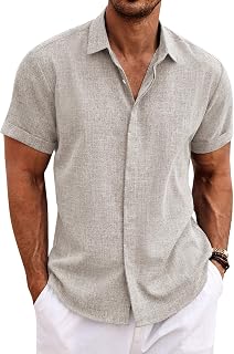 COOFANDY Men's Linen Shirt Short Sleeve Button Down Shirt Regular Fit Casual Shirts Summer Beach Linen Shirt