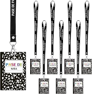14 Set Composition Notebook Hall Pass Lanyards Spanish Pase De Pasillo Unbreakable PVC Bathroom Passes with Lanyards for Classrooms Restroom Library Office Nurse School Teacher Supplies