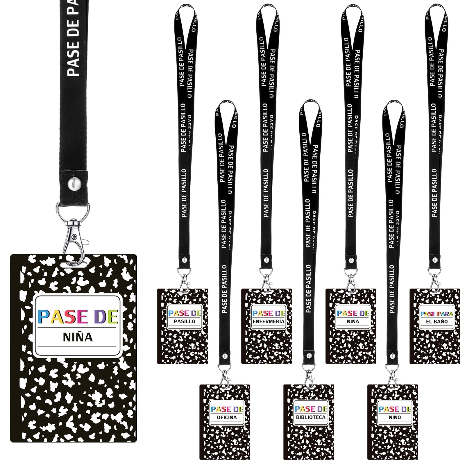 14 Set Composition Notebook Hall Pass Lanyards Spanish Pase De Pasillo Unbreakab