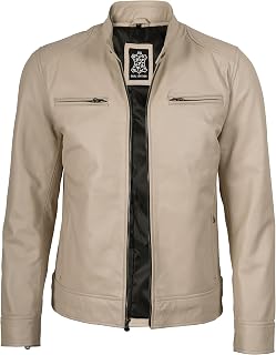 Decrum Leather Bomber Jackets - Shirt Collar Vintage Flight Jacket for Men