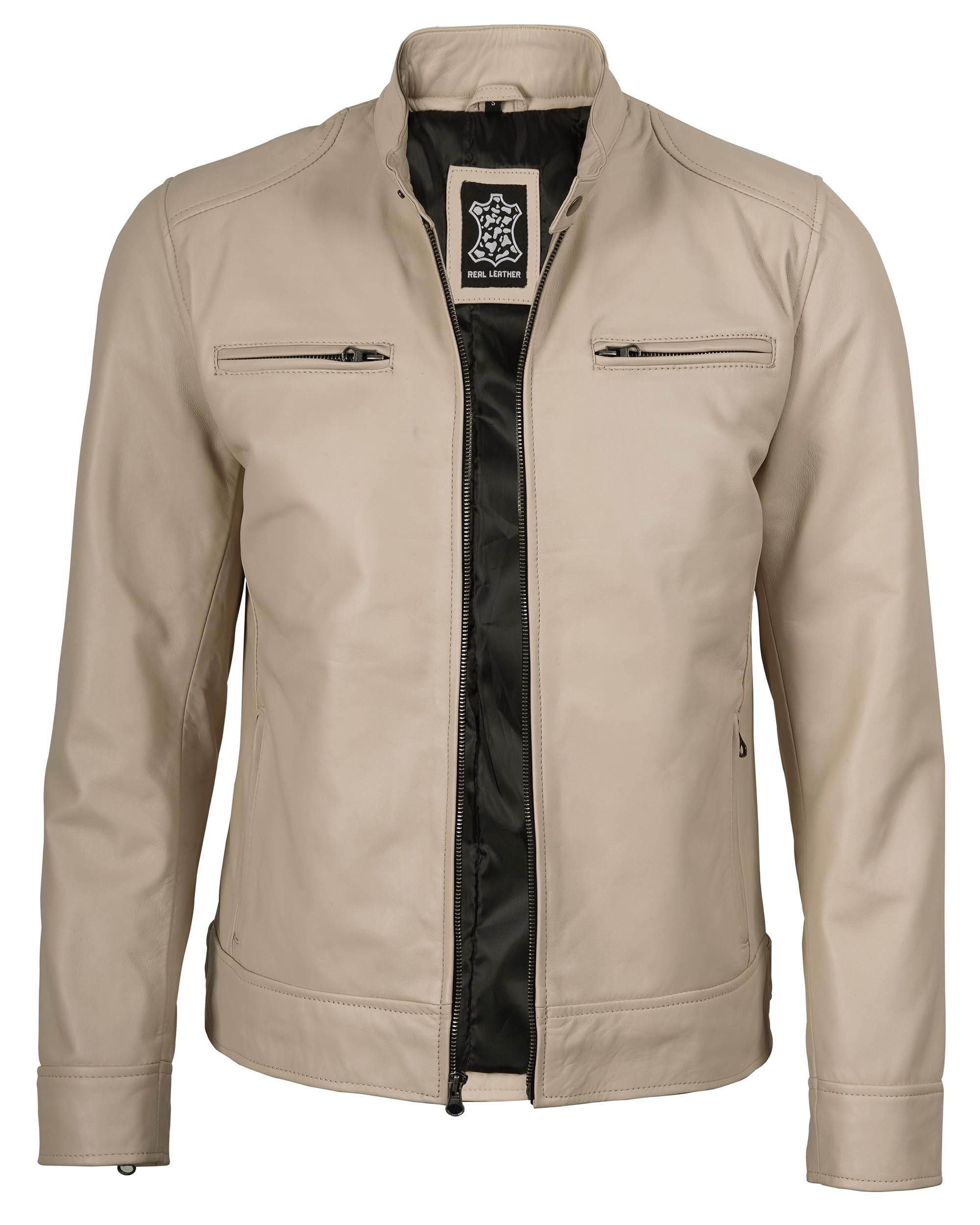 Decrum Leather Bomber Jackets - Shirt Collar Vintage Flight Jacket for Men