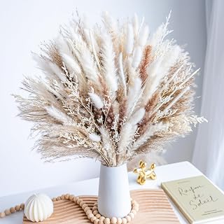 96PCS Natural Dried Pampas Grass Boho Home Decor Bouquet Phragmites Dried Flowers Bouquet for Wedding Floral Arrangements Living Room Decorations (96PCS)