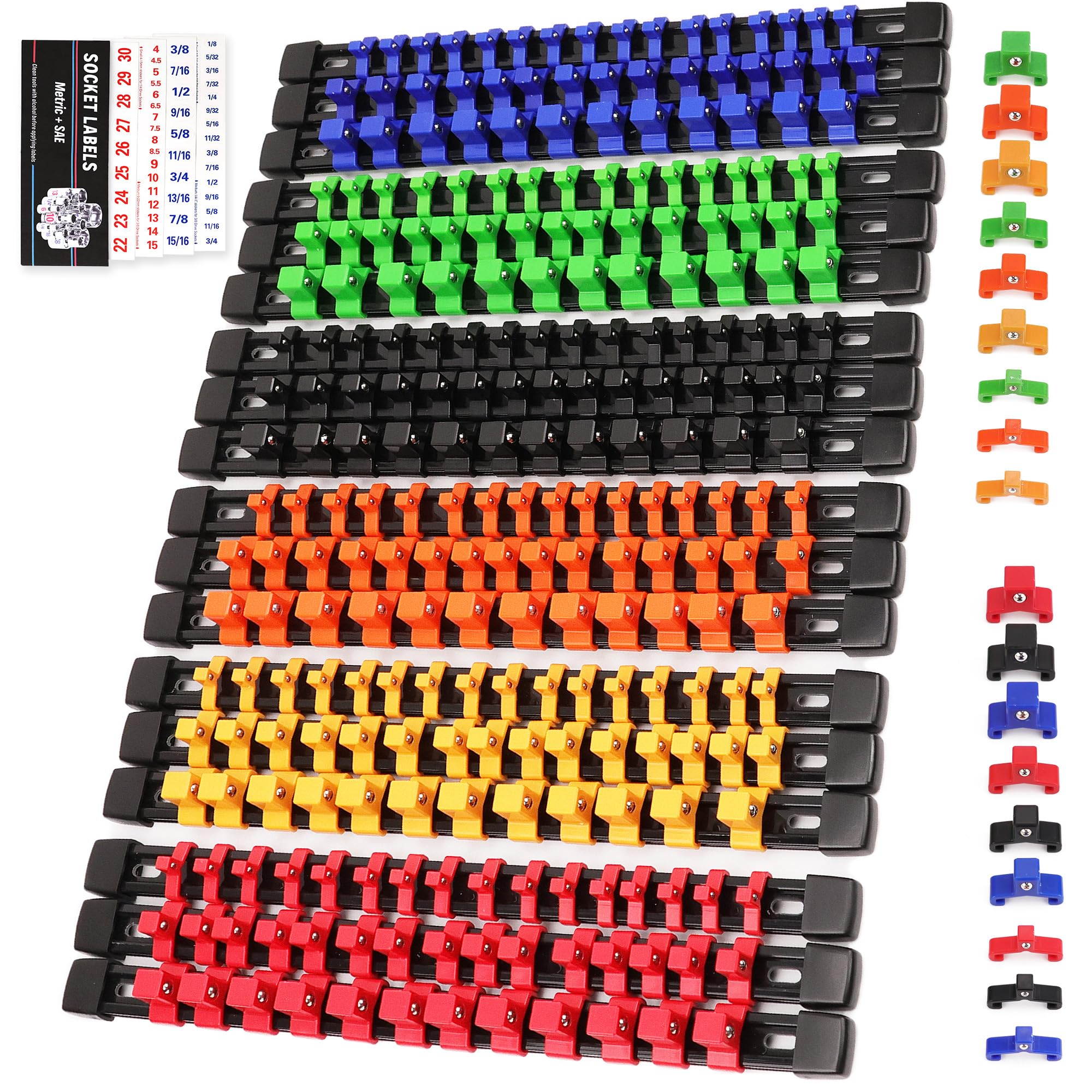 SWANLAKE Socket Organizer Set 18-Piece, 1/4-Inch x 96 Clips, 3/8-Inch x 90 Clips