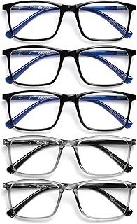 OPULIZE INK Reading Glasses - Value 5 Pack - Large Rectangular Frame - Spring Hinges - Scratch Resistant - Black Grey - Mens Womens +2.50