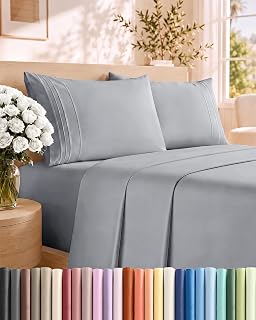 Queen Size 4 Piece Sheet Set - Breathable & Cooling Sheets - Steel Blue