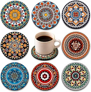 8-Piece Heat Resistant Non-Slip Coasters, Colorful Drink Mats for Coffee Table, Decorative Cup Holders for Home Kitchen Dining Room