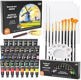 Shuttle Art 46 Pack Acrylic Paints Set, 30 Colours Acrylic Paint