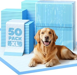 Powools Puppy Pads for Dogs, 34x28 in, 6-Layer Leakproof, 50-Pack | Extra-Large Pee Pads, Disposable, Quick-Dry Dog Pads, High Absorbency, Wee Wee Pads for Dogs, Easy Puppy Potty Training