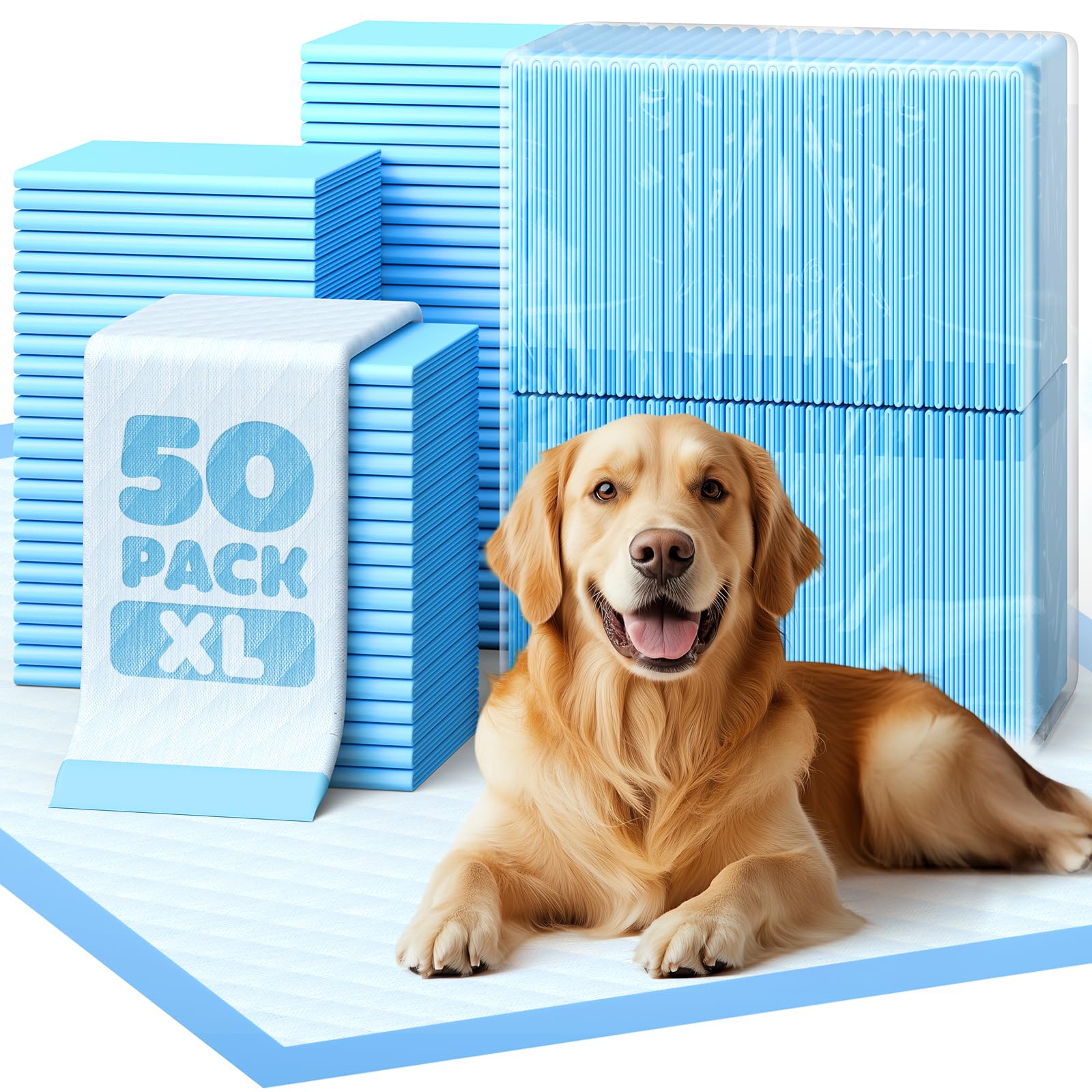 Powools Puppy Pads for Dogs, 34x28 in, 6-Layer Leakproof, 50-Pack | Extra-Large 
