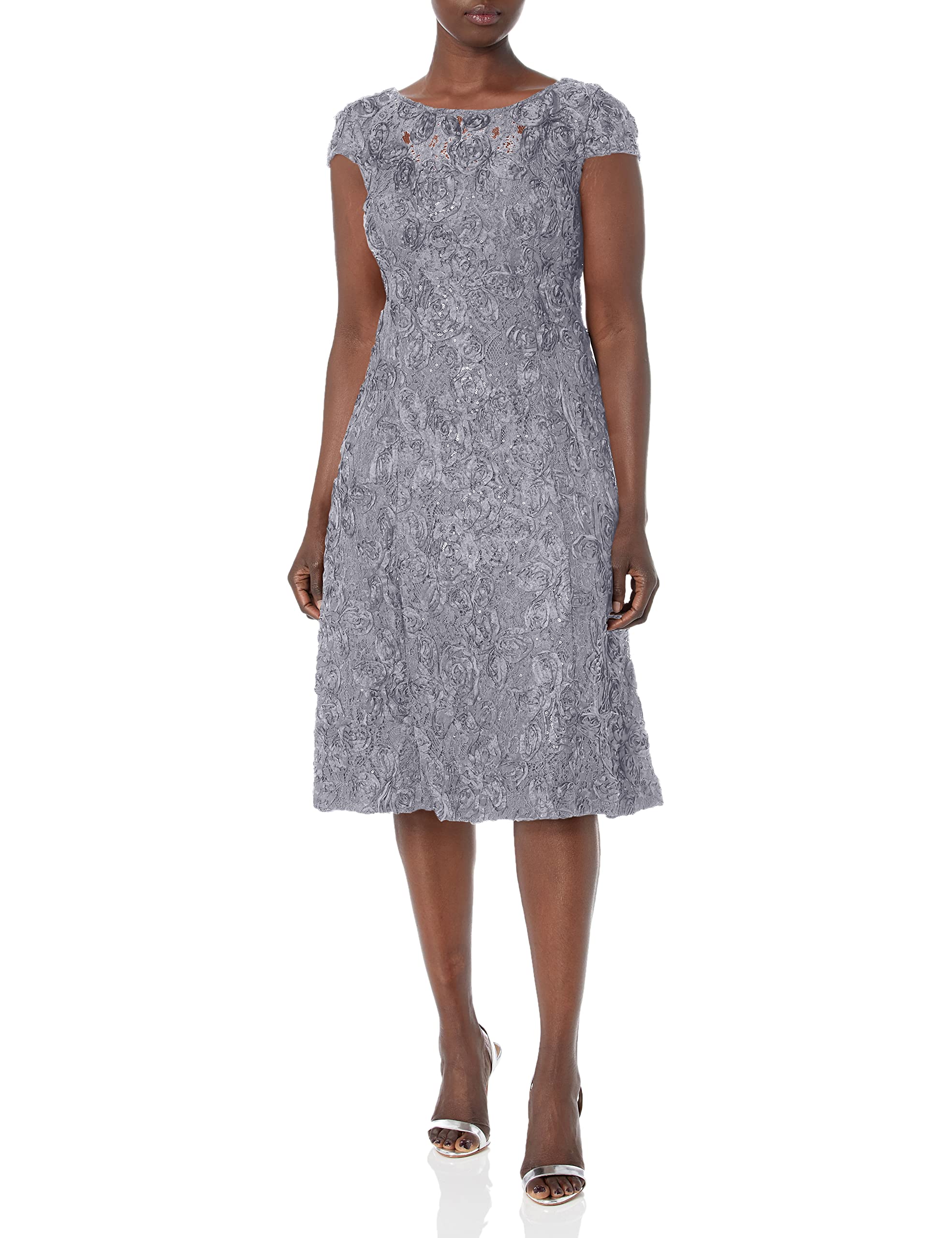 Alex Evenings Women's Tea Length A-line Rosette Dress