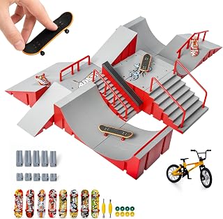 14-in-1 Fingerboard Skatepark Set with 8 Finger Skateboards and Finger Bike | Modular fingerboard skatepark, Multiple layouts, Smooth-edge ABS ramps, Half pipe and rails, Fits most standard fingerboards