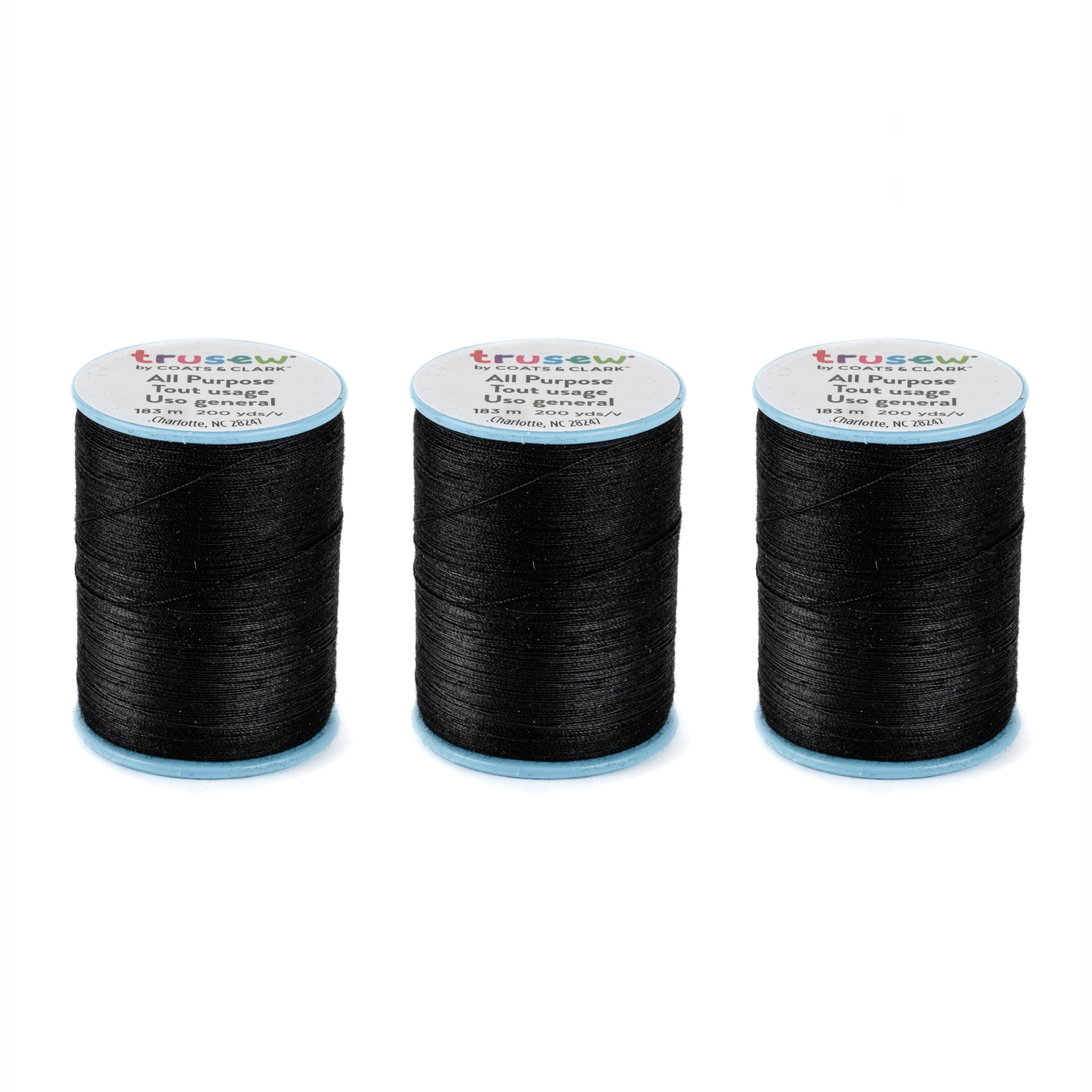 TruSew All Purpose Sewing Thread for Sewing Machine, Black, 3-Pack | 100% Polyes