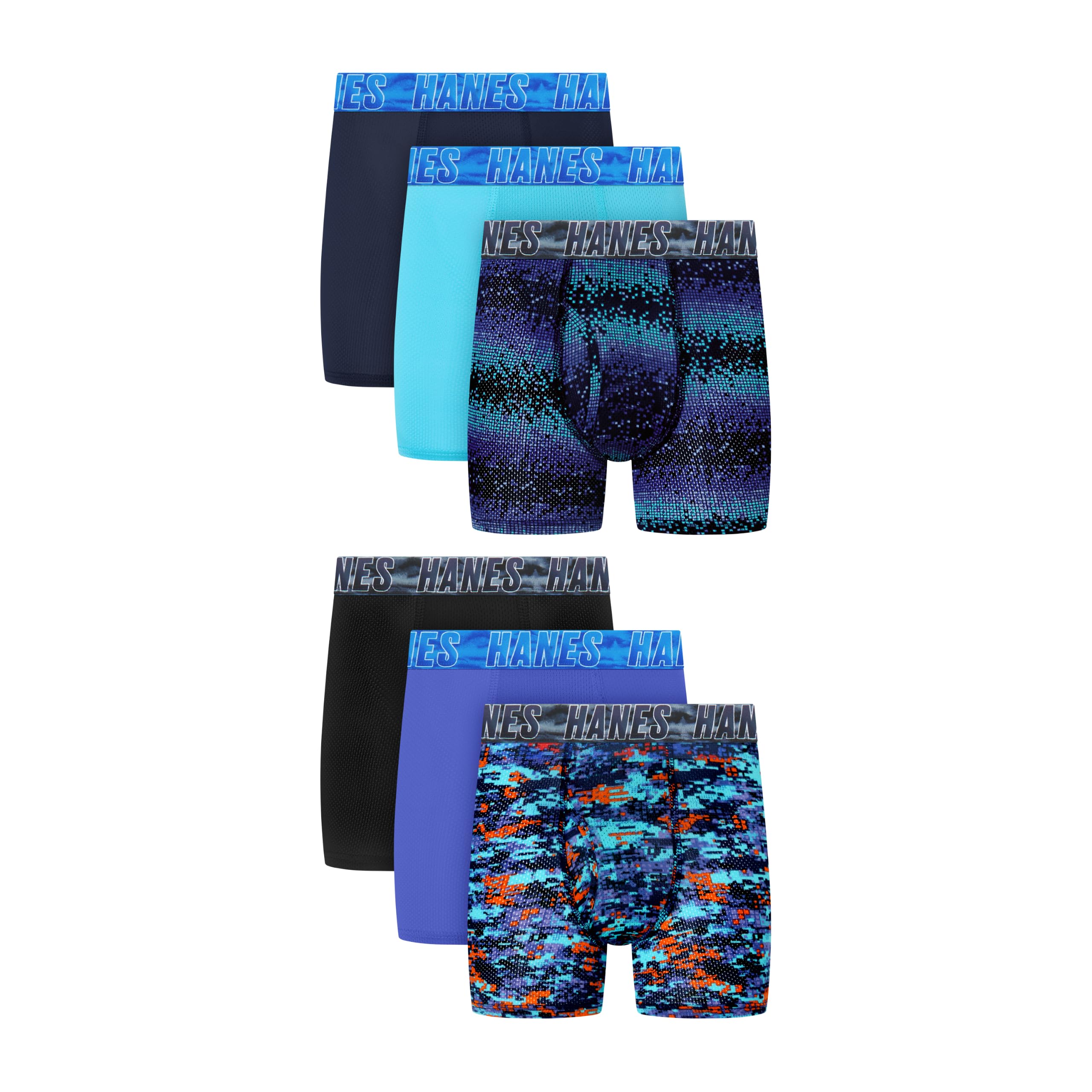 Hanes Boys' Moves Performance Underwear Boxer Brief, 6-pack, All Over Mesh Moist