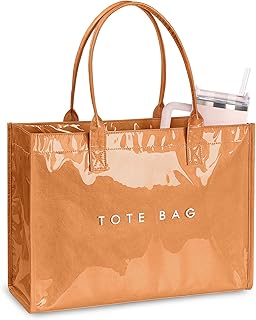 NPBAG PVC Tote Bag for Women, Kraft Paper Handbag Beach Tote with Letter Print, Top Handle Purse for Work Travel Shopping