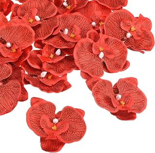 9cm/3.5" Artificial Orchid Flower Heads Silk Phalaenopsis Orchid Wedding Floral Bouquet Decoration for DIY Craft Making Red