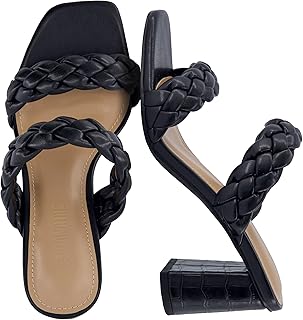CUSHIONAIRE Irine Chunky Heels for Women, Braided Block Heel Sandals with Square Toe and Memory Foam