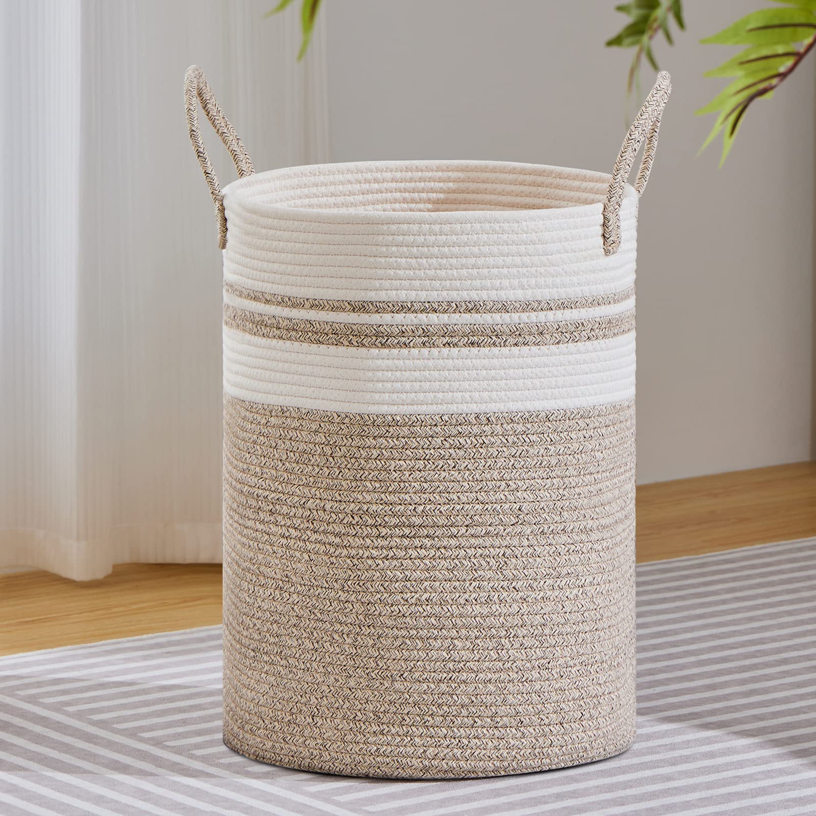 VIPOSCO 100L Extra Large Woven Laundry Basket Hamper, Brown White | Cotton rope 