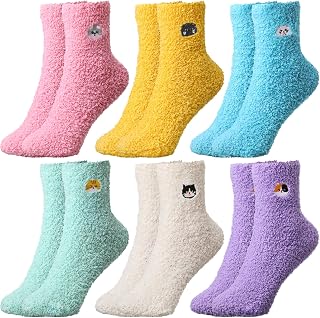 Geyoga 6 Pairs Women Fuzzy Socks Fluffy Cat Socks Plush Soft Christmas Stocking Stuffers Gifts for Teenage Girl Animal Lovers