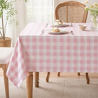 Tovaglia rettangolare a quadretti per San Valentino, in cotone e lino, tovaglia da picnic a scacchi, lavabile, senza pieghe, per feste di compleanno all'aperto, rosa, 60 x 75 cm