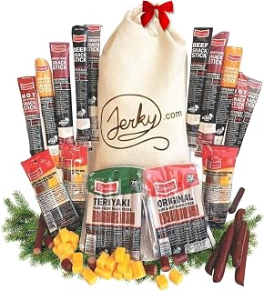 Jerky.com Gifts for Men 26pc Meat Sticks Jerky Variety Pack Gift Basket | High Protein Meat Sticks Individually Wrapped, Pork, Turkey, Ham, Beef Jerky Sticks & Cheese Sticks - Christmas Gift for Men