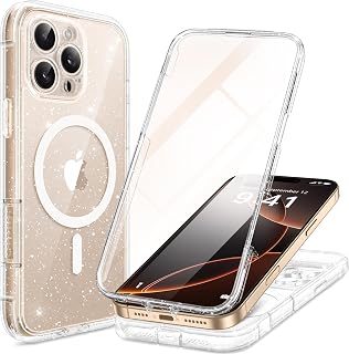 BERFY iPhone 16 Pro Max Hard Case Compatible with Magsafe with 2 Screen Protectors + 2 Camera Lens Protector Films, Clear Hard Case