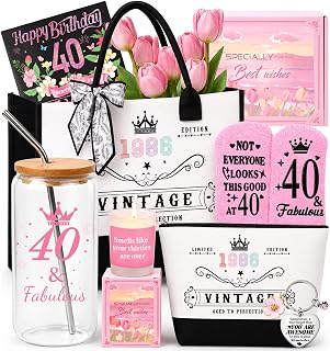 40th Birthday Gifts for Women,Unique 40 Years Old Birthday Include Galss Tumbler with Straw Gifts for Wife Aunt Sister Friends Her,Fashion 1986 Handbag Cosmetic Bag Socks Candle Born in 1986 Card