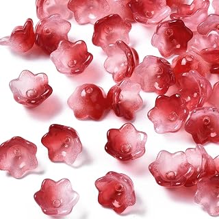 100pcs Clear Glass Flower Beads Gradient Color Bell Shape Spacer Beads for DIY Jewelry Making Bracelet Necklace Earrings Beads Crafts Crimson
