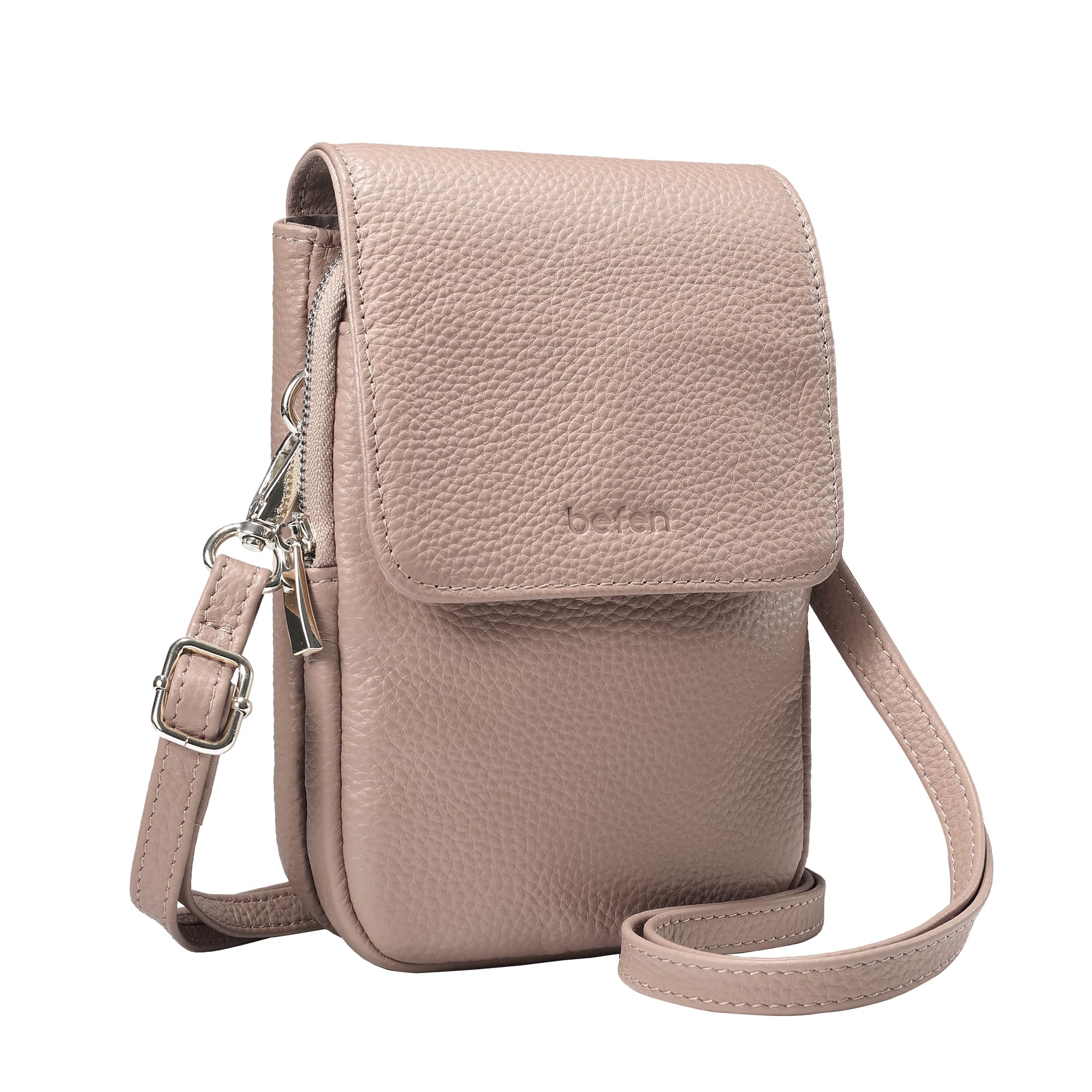 befen Genuine Leather Shoulder Bags for Women Small Phone Bag RFID Blocking Mult