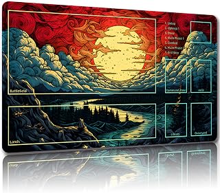 Malqiqi Playmat for MTG, with Free Storage Bags,Game Mat 24 x 14 inches, TCG and Board Game Mats for Cards (with Zones,Magic Mat 9)