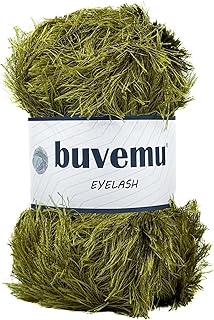 Buvemu Eyelash Fun Fur Yarn for Crochet, Knitting & Crafts, Olive Green | 100% Polyester, 100 g (3.53 oz), 175 yd (160 m), Ideal for Amigurumi, Graduation Leis, Bags, Rugs, Scarves & Plush Toys