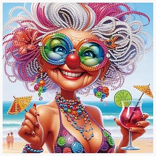 Beach Diamond Painting Kits for Adults, Fashion Grandma 5D Special Shape Diamond Art Kits for Beginners, Crystal Rhinestones Painting for Home Wall Decoration, 12×12 Inch