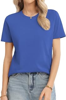 QUALFORT レディース 綿100% 半袖Tシャツ、クルーネックベーシックTシャツ